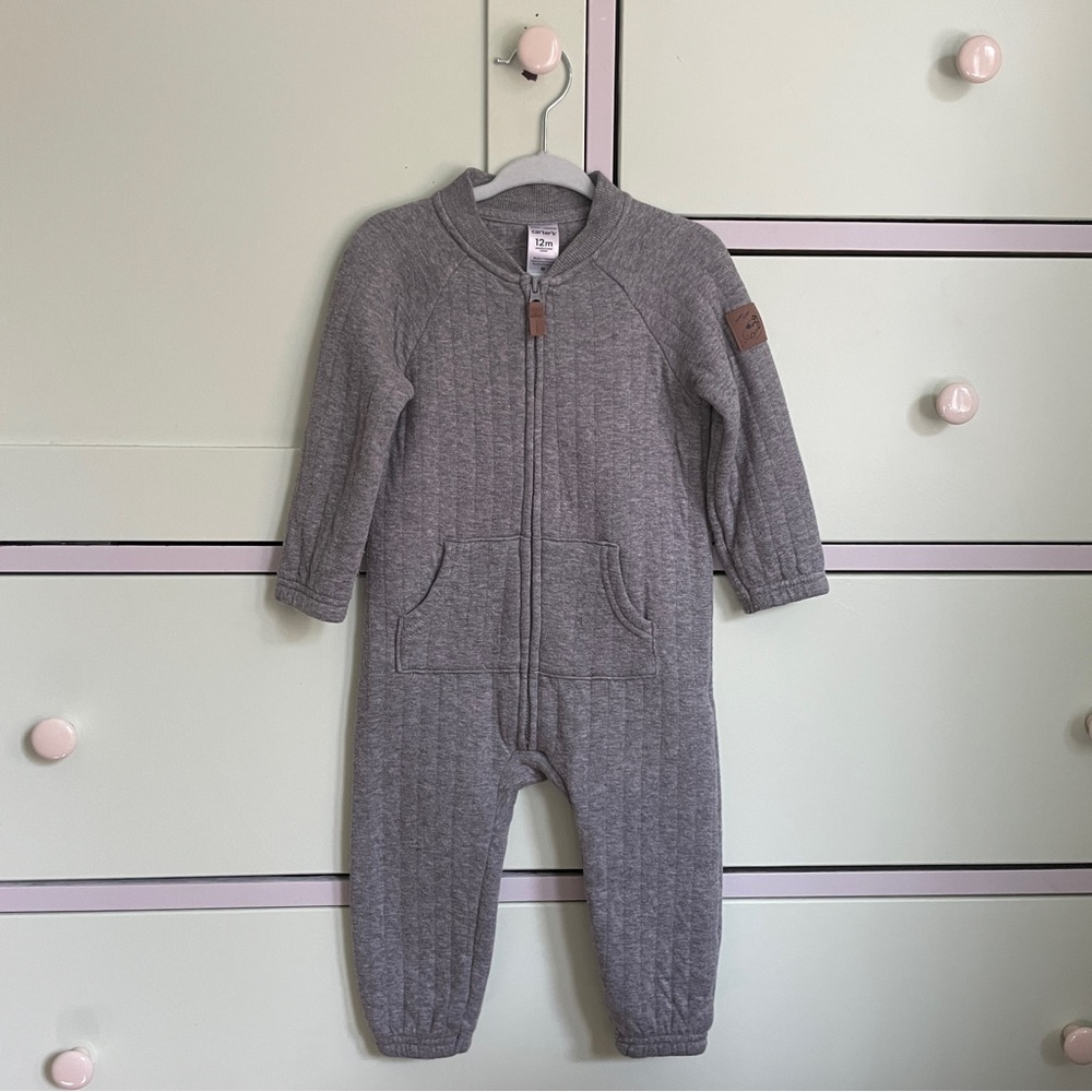Carter’s Baby Boy Quilted One Piece; 12 months; Gray